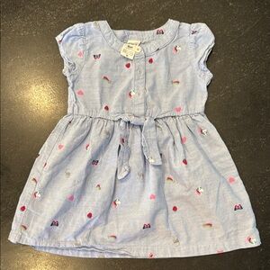 Carters 9M Blue Kids Dress with Rainbow and Heart Accents